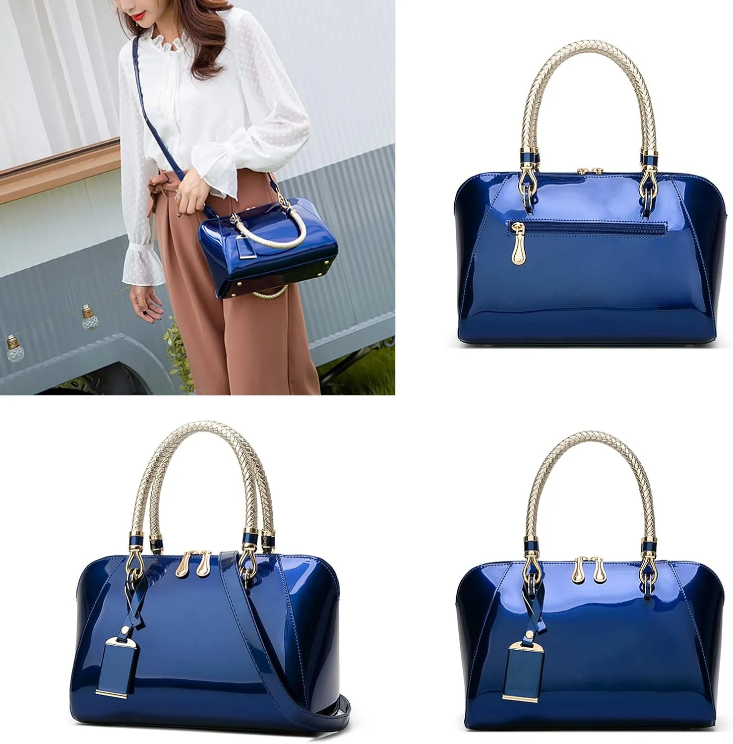 Women's Shiny Tote Patent Leather Top Handle Bags Fashion Elegant Evening Purse Party Satchel