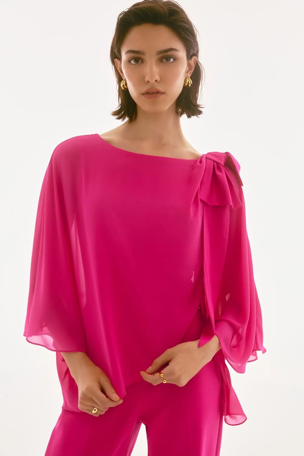 Women's Signature Chiffon and Silky Knit Poncho Top
