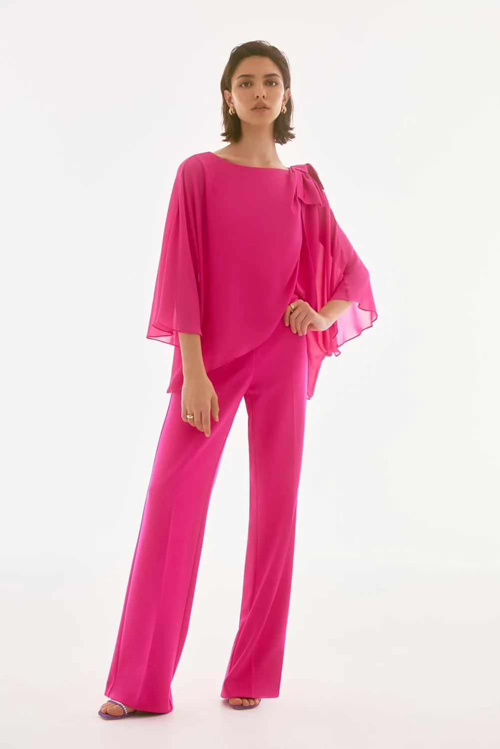 Women's Signature Chiffon and Silky Knit Poncho Top