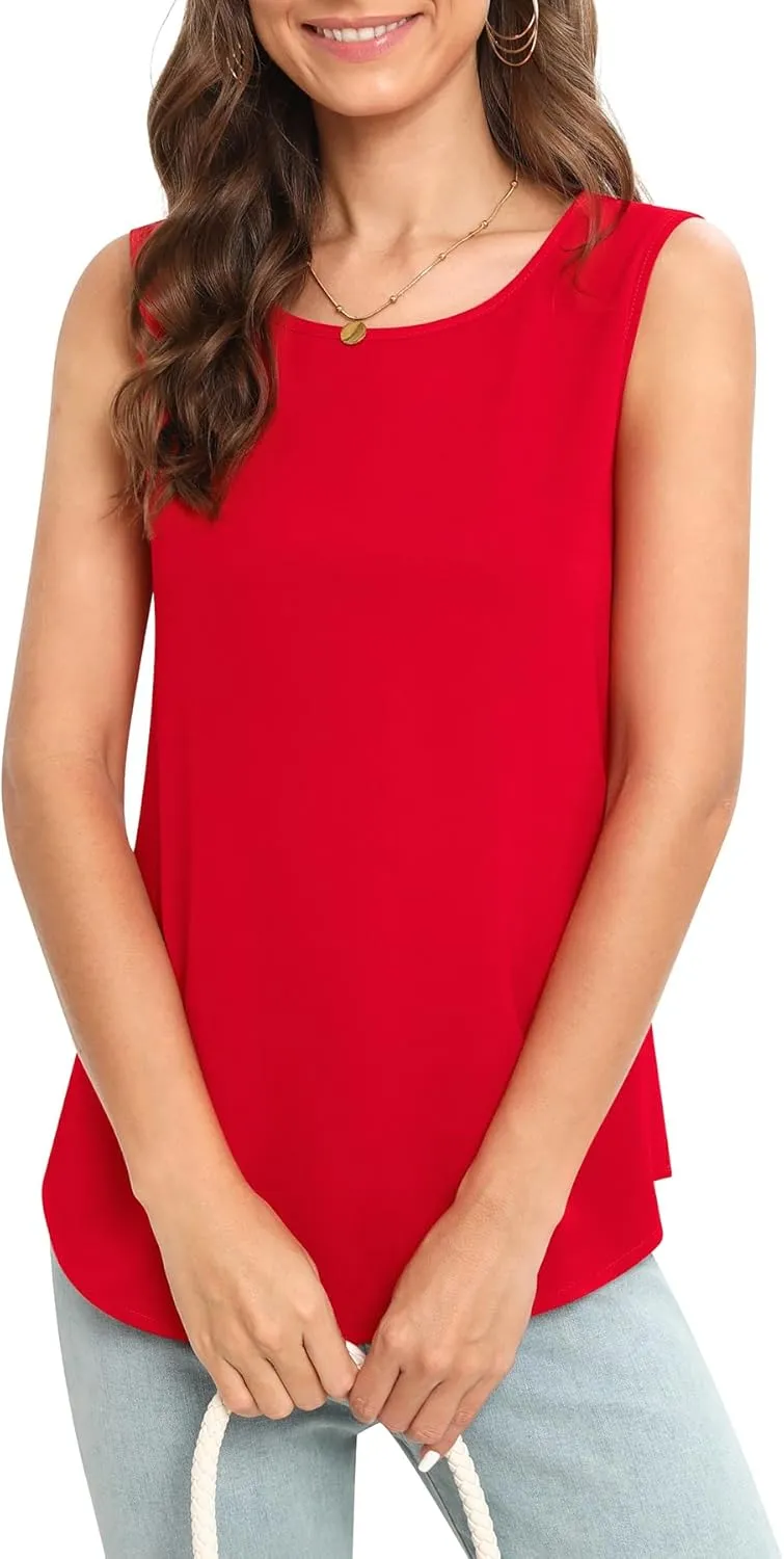 Women's Sleeveless Chiffon Tank Top Business Casual Blouse Tunic Top
