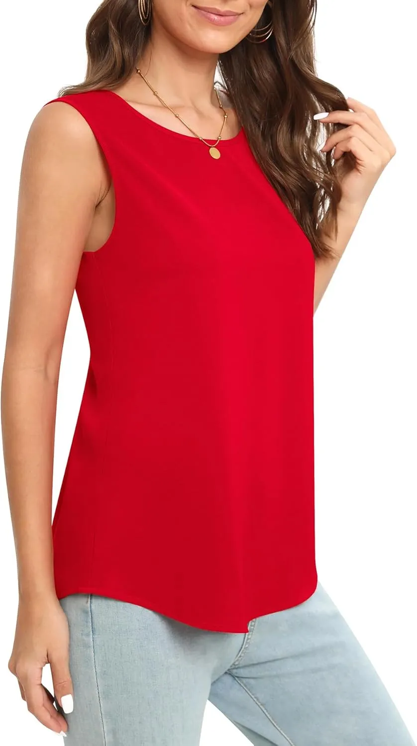 Women's Sleeveless Chiffon Tank Top Business Casual Blouse Tunic Top