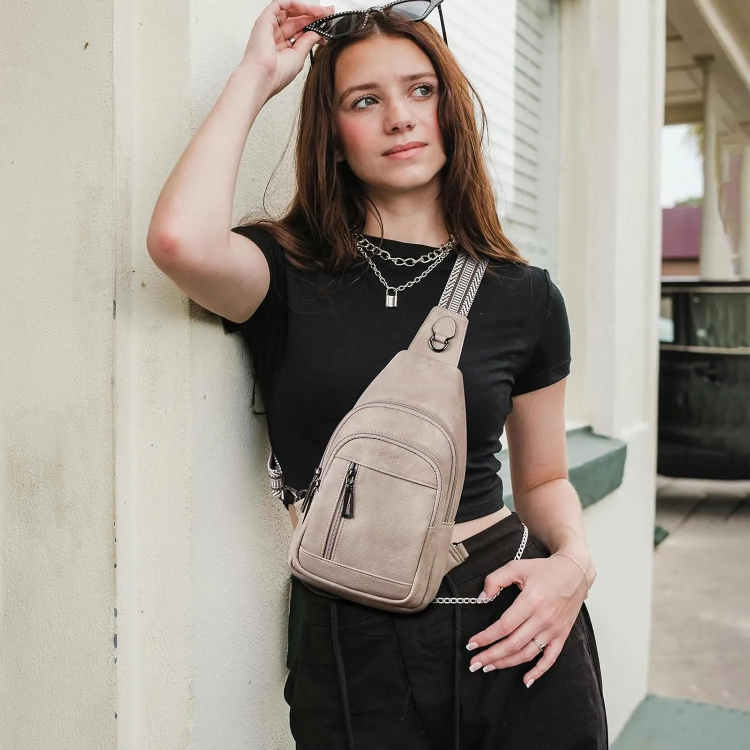 Womens Sling Bag Crossbody Bags for Women Vegan Leather Sling Backpack Daypack Fanny Pack Crossbody Purse Travel