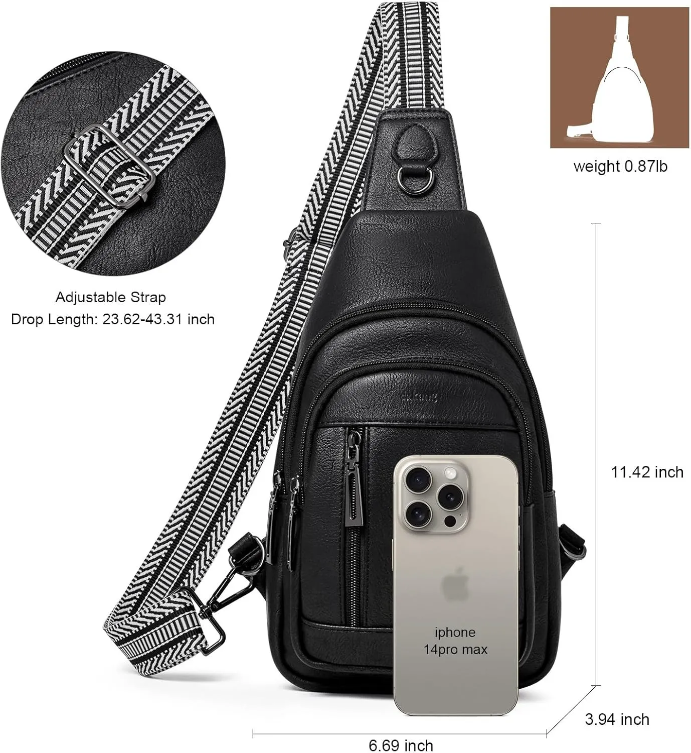 Womens Sling Bag Crossbody Bags for Women Vegan Leather Sling Backpack Daypack Fanny Pack Crossbody Purse Travel