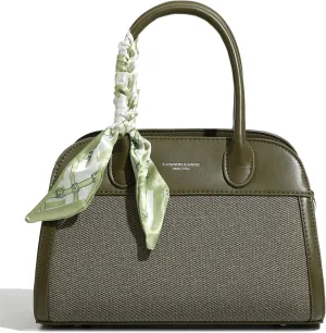 Women's Small Vegan Leather Top Handle Crossbody Satchel Tote Work Bag with Scarf