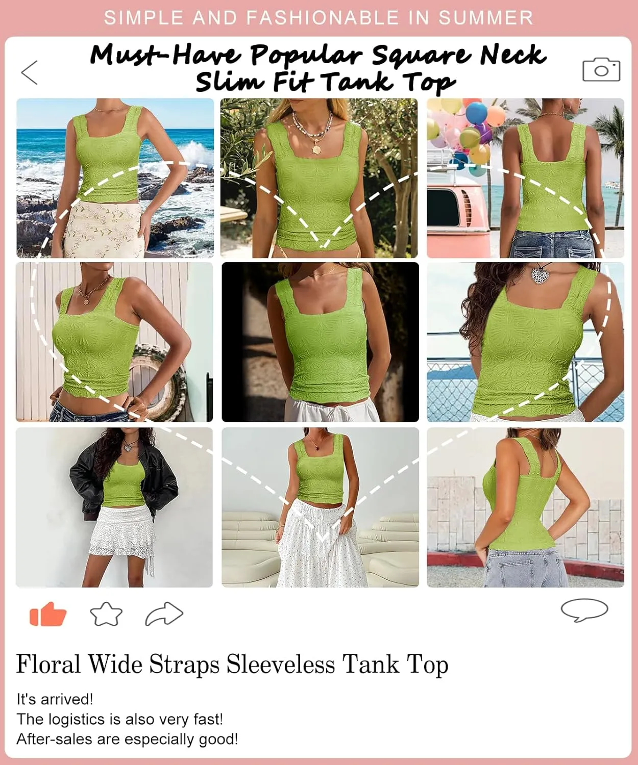 Women’s Square Neck Wide Strap Flower Cropped Tank Top Backless Lettuce Trim Slim Fit Love Letter Cami Vest