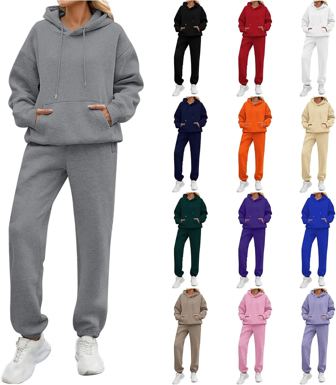 Womens Sweatsuits 2 Piece Set Oversized Matching Sweatshirt Baggy Fashion Lounge Sweatpants Set Tracksuit