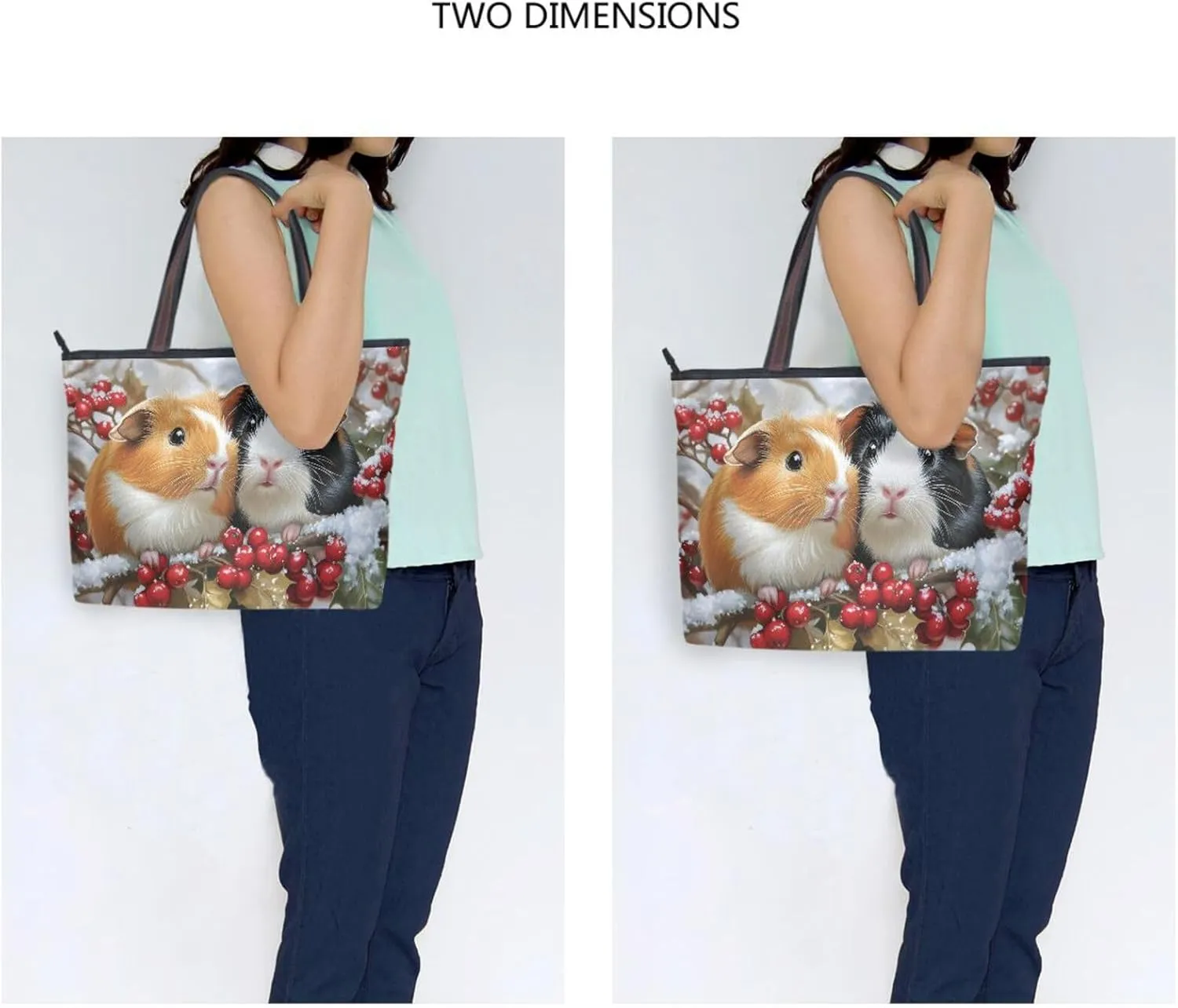 Women's Tote Bag Guinea Pig Christmas Print, Large Capacity Zipper Shoulder Bags