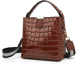Women’s Tote Crossbody Bag Leather Crocodile Pattern Bucket Handbag Designer Top Handle Satchel Work Hobo Shoulder Bag