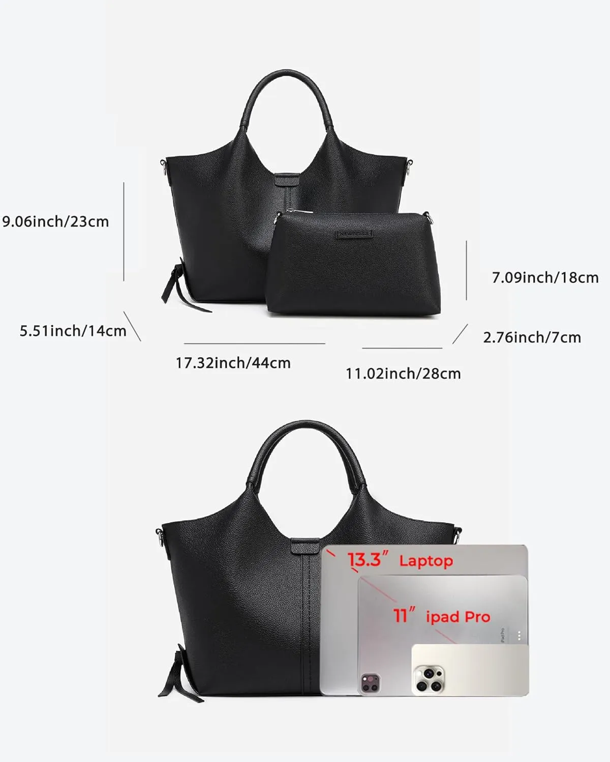 Women's Vegan Leather Tote Bag Fashionable Buckle Design Solid Color 2 PCS Set Top-Handle Bag