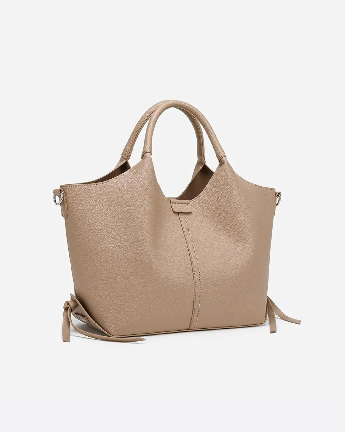 Women's Vegan Leather Tote Bag Fashionable Buckle Design Solid Color 2 PCS Set Top-Handle Bag