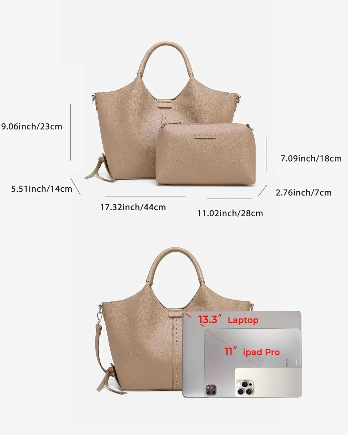 Women's Vegan Leather Tote Bag Fashionable Buckle Design Solid Color 2 PCS Set Top-Handle Bag