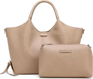 Women's Vegan Leather Tote Bag Fashionable Buckle Design Solid Color 2 PCS Set Top-Handle Bag