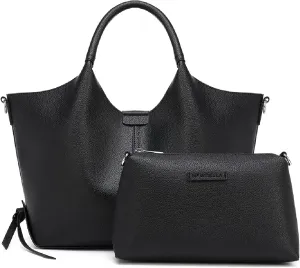 Women's Vegan Leather Tote Bag Fashionable Buckle Design Solid Color 2 PCS Set Top-Handle Bag