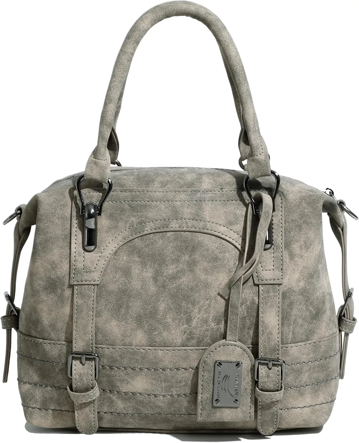 Women's Vintage Western Doctor Boston Washed Vegan Leather Top Handle Crossbody Tote Work Bag