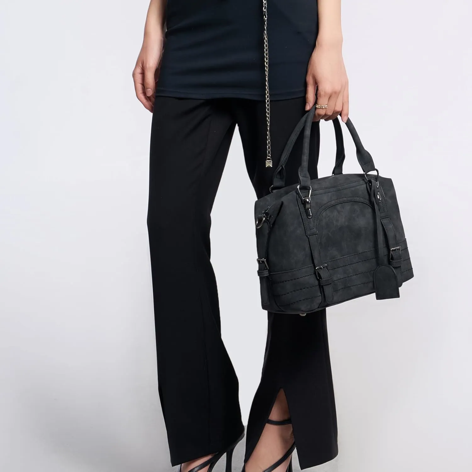 Women's Vintage Western Doctor Boston Washed Vegan Leather Top Handle Crossbody Tote Work Bag
