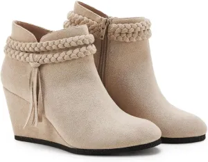 Womens Wedge Ankle Boots Braided Fringe Strap Western Heeled Fall Booties Dress Shoes