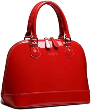 Women's Wild Patent Leather Top Handle Purse Elegant Handbag Multi-Pocket Shoulder Bag Red
