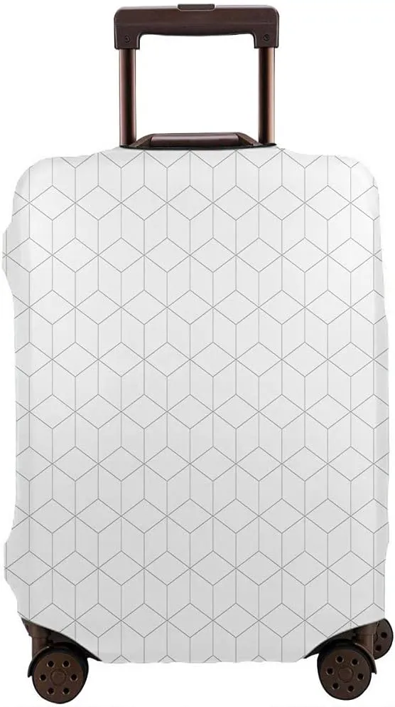 WONDERTIFY Hexagonal Travel Suitcase Protector Elegant Geometric Cube Grid Elastic Washable Luggage Cover With Concealed Zipper White Fits 29-32 Inch