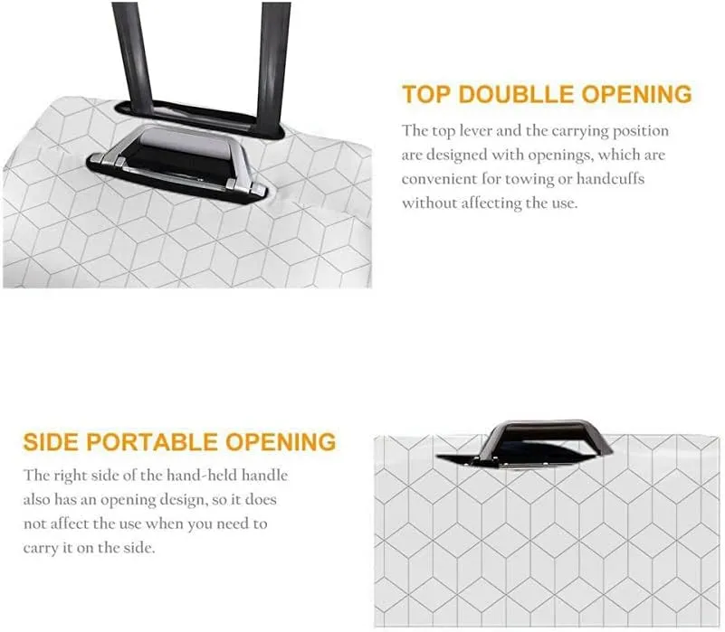 WONDERTIFY Hexagonal Travel Suitcase Protector Elegant Geometric Cube Grid Elastic Washable Luggage Cover With Concealed Zipper White Fits 29-32 Inch