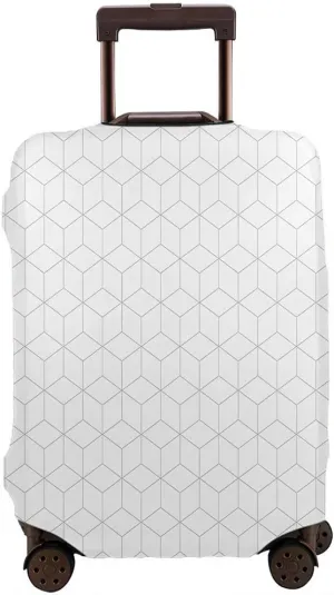 WONDERTIFY Hexagonal Travel Suitcase Protector Elegant Geometric Cube Grid Elastic Washable Luggage Cover With Concealed Zipper White Fits 29-32 Inch