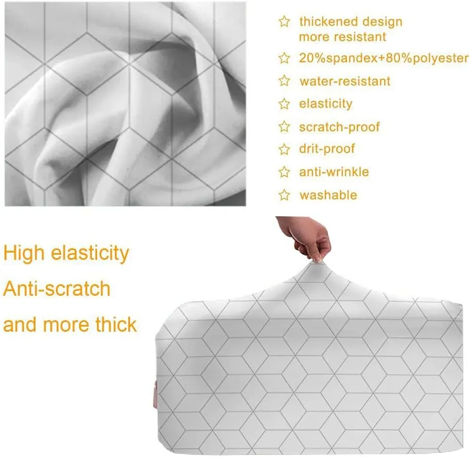 WONDERTIFY Hexagonal Travel Suitcase Protector Elegant Geometric Cube Grid Elastic Washable Luggage Cover With Concealed Zipper White Fits 29-32 Inch