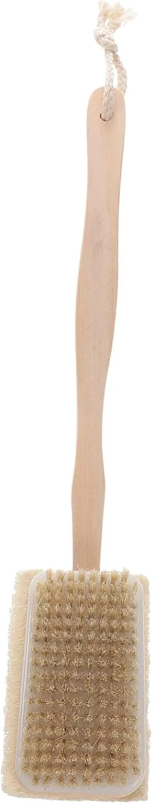 Wooden Long Handled Bath Massager Brush Double Sided Natural Bristle Exfoliating Skid Loofah Scrubber for Cleansing and Skin Health