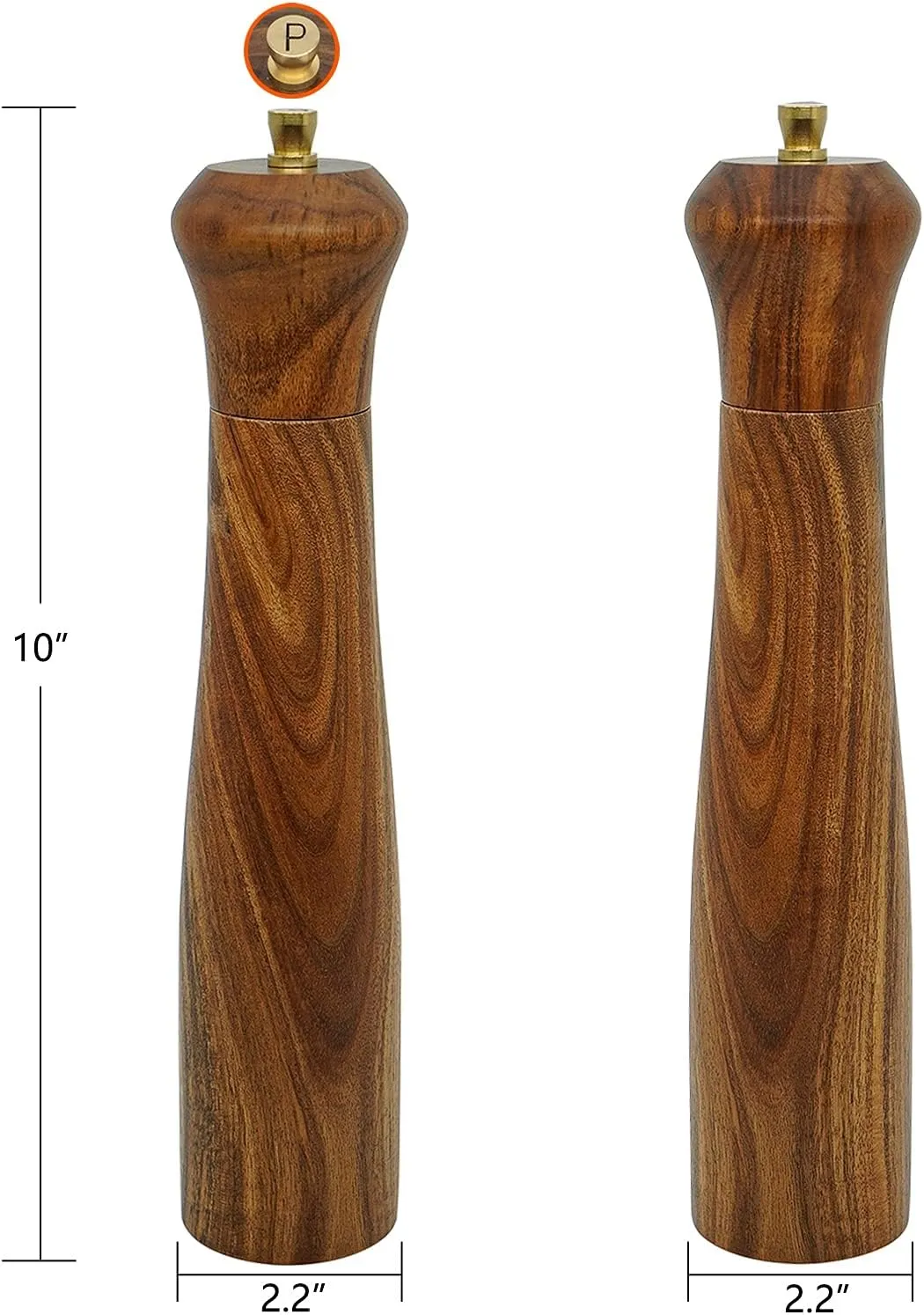 Wooden Pepper Grinder Pepper Mill with Adjustable Coarseness Pepper Grinder Refillable Salt Pepper Grinder Shaker Tableware Gifts Acacia Wood Salt Mill 10 Inch