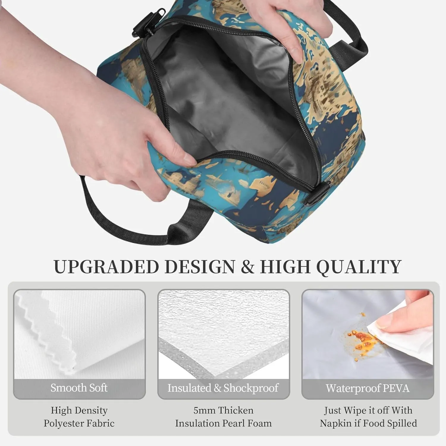 World Geography Map Insulated Lunch Bag Lunch Box For Women Men Reusable Tote For Office Gym Outings