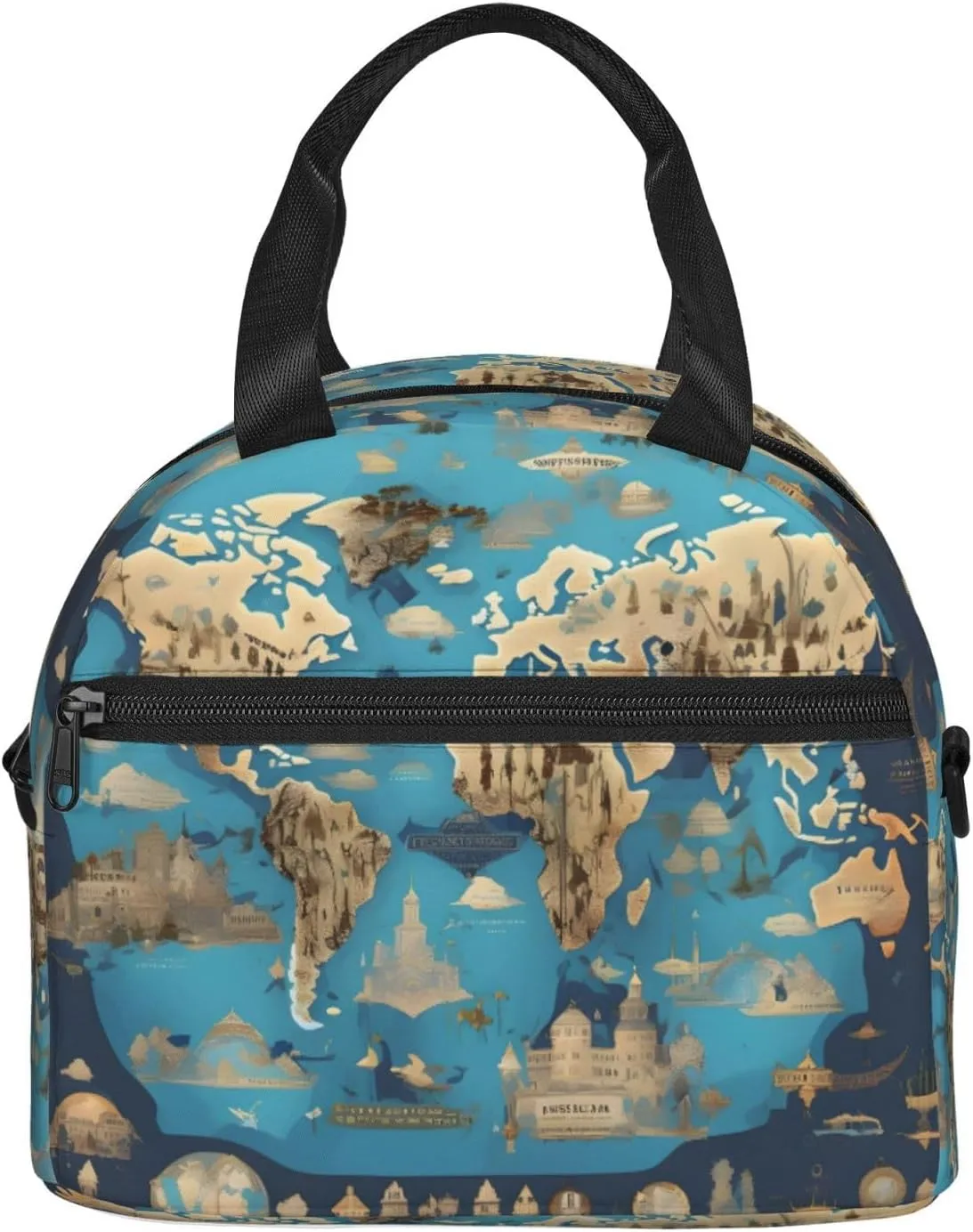 World Geography Map Insulated Lunch Bag Lunch Box For Women Men Reusable Tote For Office Gym Outings