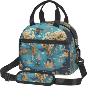 World Geography Map Insulated Lunch Bag Lunch Box For Women Men Reusable Tote For Office Gym Outings