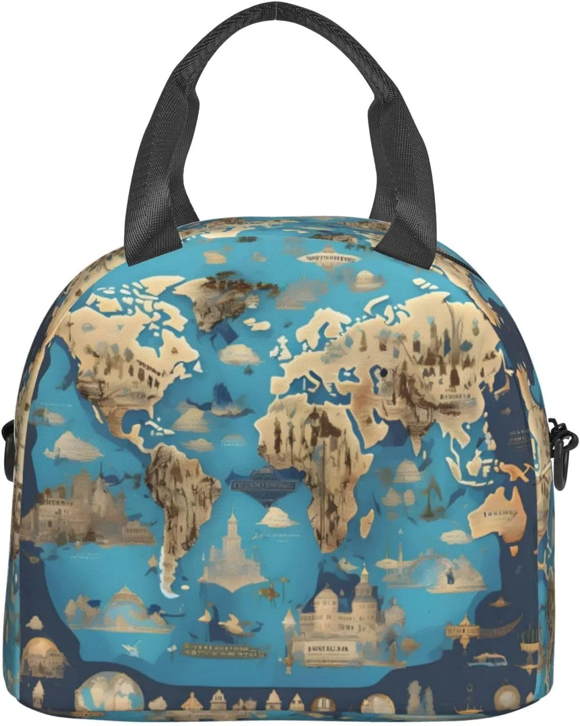 World Geography Map Insulated Lunch Bag Lunch Box For Women Men Reusable Tote For Office Gym Outings
