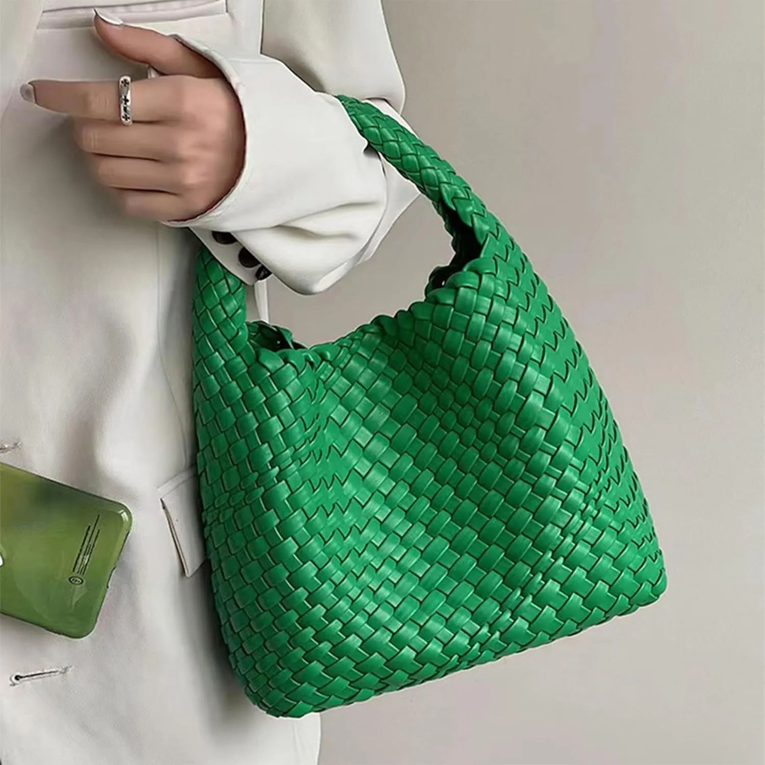 Woven Bag Purses and Handbags for Women, PU Leather Shoulder Bags Top-Handle Bags With Purses