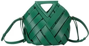 Woven Bucket Crossbody Bags for Women, Retro Leather Tote Handbag Top-handle Hobo Purse Inverted Triangle Shoulder Bag