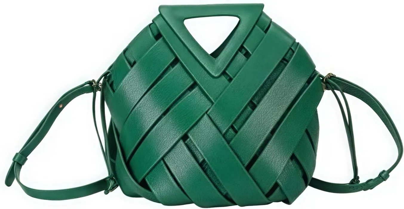 Woven Bucket Crossbody Bags for Women, Retro Leather Tote Handbag Top-handle Hobo Purse Inverted Triangle Shoulder Bag