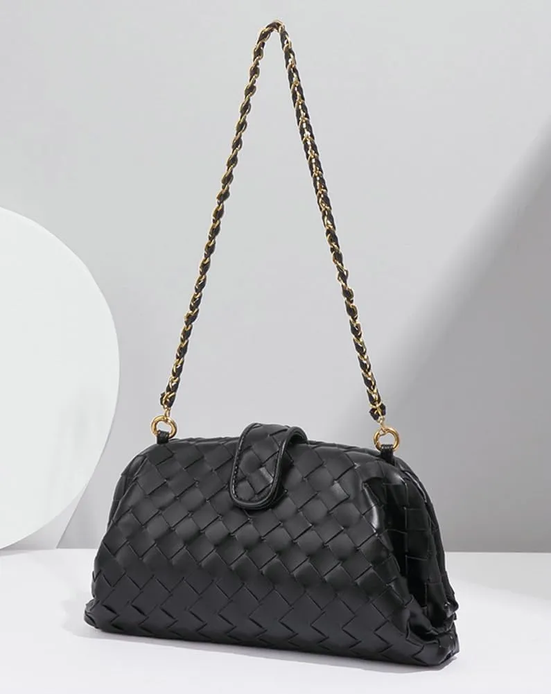 Woven Clutch Purse Shoulder Bag for Women Soft Tote Bag Shell Handbag Crossbody Bags Vegan Leather Shoulder Underarm Bag 2025