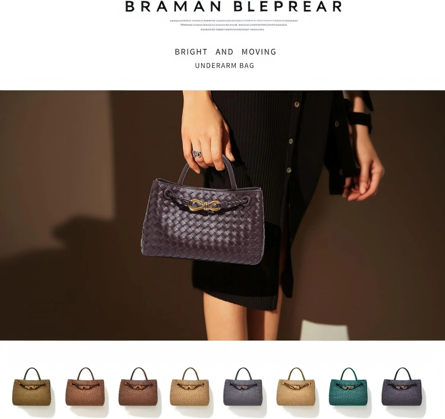 Woven Leather Handbag, Bucket Style Tote with Gold Lock Design, Top Handle Shoulder Bag for Women, Clutch Bag