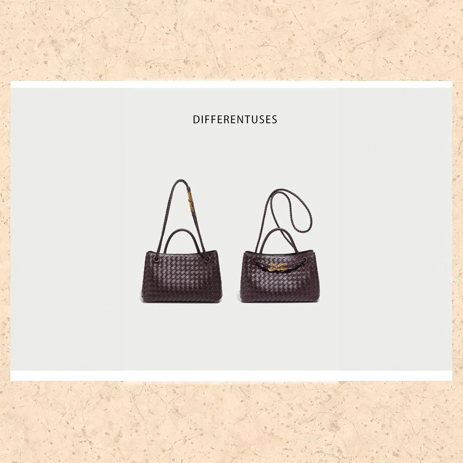 Woven Leather Handbag, Bucket Style Tote with Gold Lock Design, Top Handle Shoulder Bag for Women, Clutch Bag