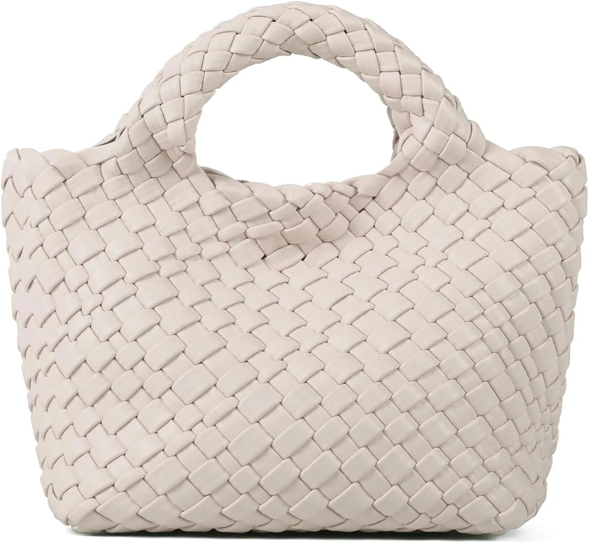 Woven Purses Bag for Women, Vegan Leather Handwoven Bags with Mini Handmade Purse, SMALL Travel Beach Top Handle Handbags
