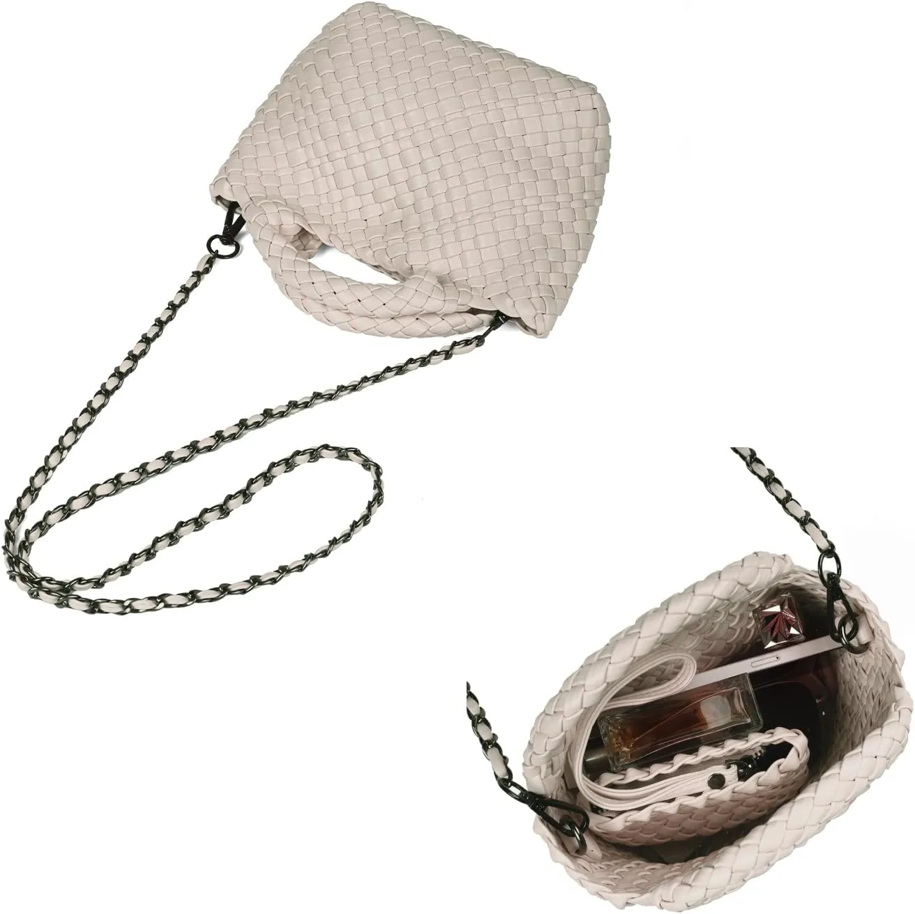 Woven Purses Bag for Women, Vegan Leather Handwoven Bags with Mini Handmade Purse, SMALL Travel Beach Top Handle Handbags