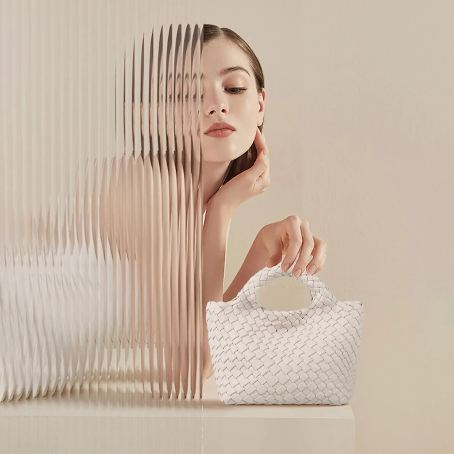 Woven Purses Bag for Women, Vegan Leather Handwoven Bags with Mini Handmade Purse, SMALL Travel Beach Top Handle Handbags