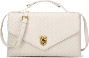 Woven Purses for Women Elegant PU Leather Woven Top-handle Bag Tote Crossbody Shoulder Bag for Work Vacation