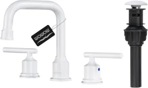 WOWOW 3 Hole Bathroom Faucet White Bathroom Sink Faucet 2 Handle Vanity Tap Lavatory Elegant Basin Mixer Tap with Drain