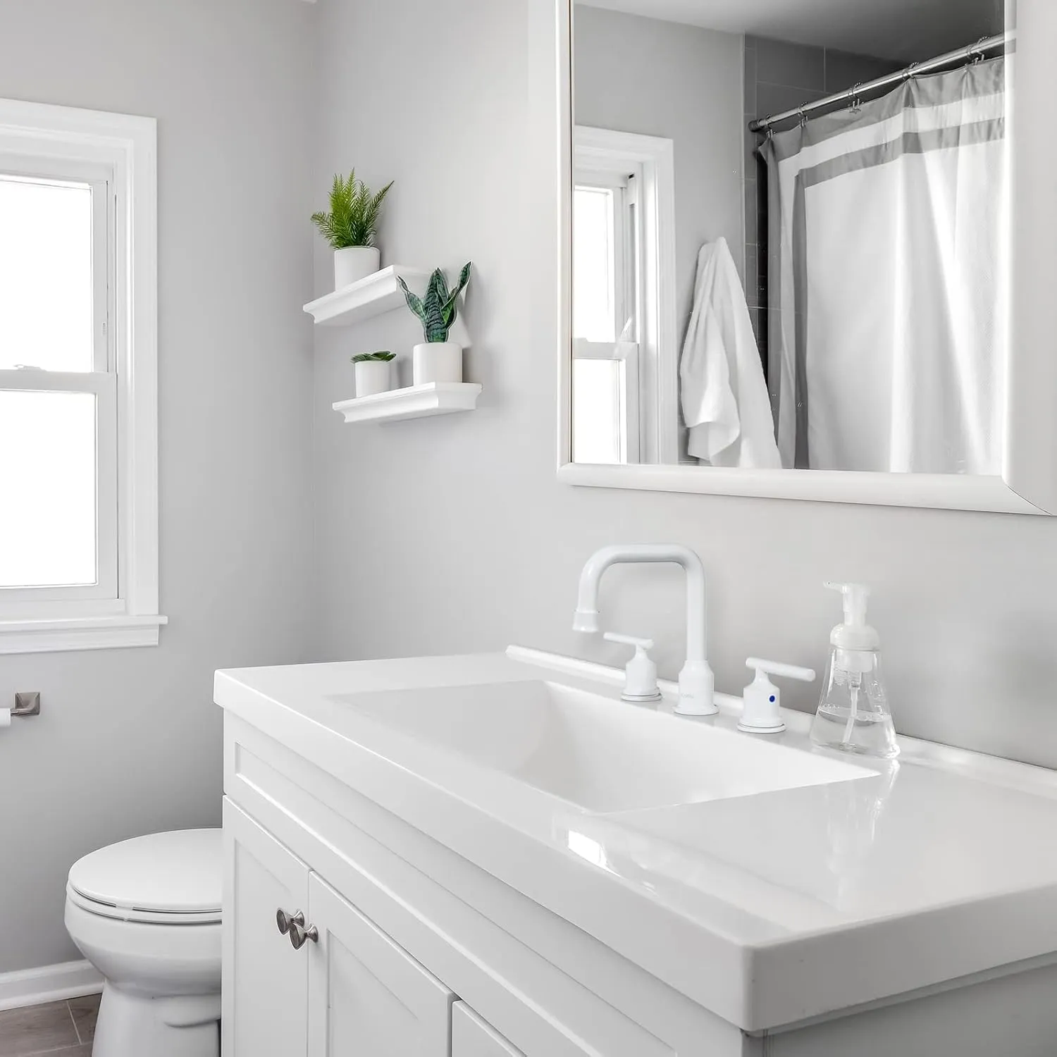 WOWOW 3 Hole Bathroom Faucet White Bathroom Sink Faucet 2 Handle Vanity Tap Lavatory Elegant Basin Mixer Tap with Drain