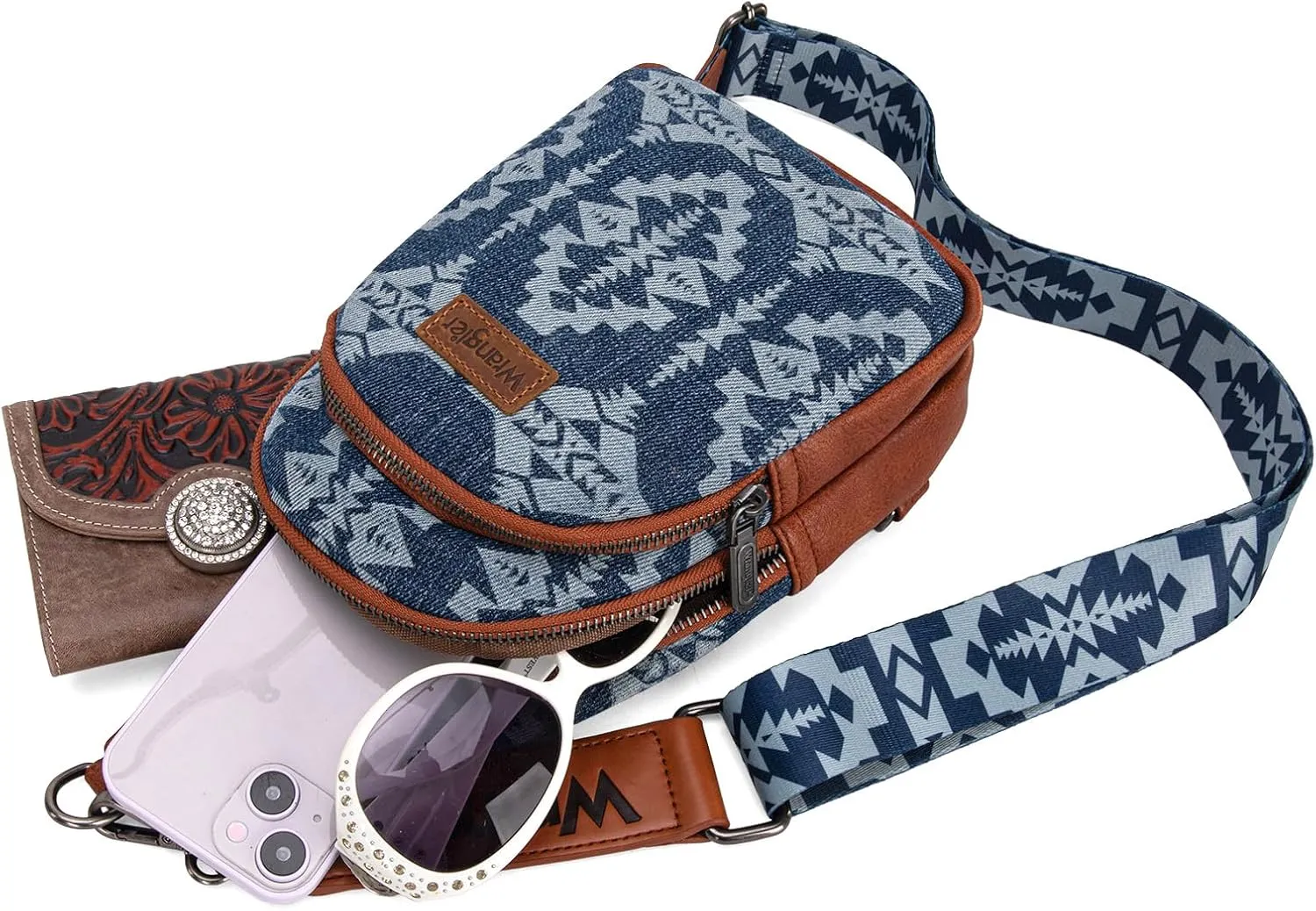 Wrangler Aztec Crossbody Sling Bag for Women - Fanny Pack & Chest Bag Purse