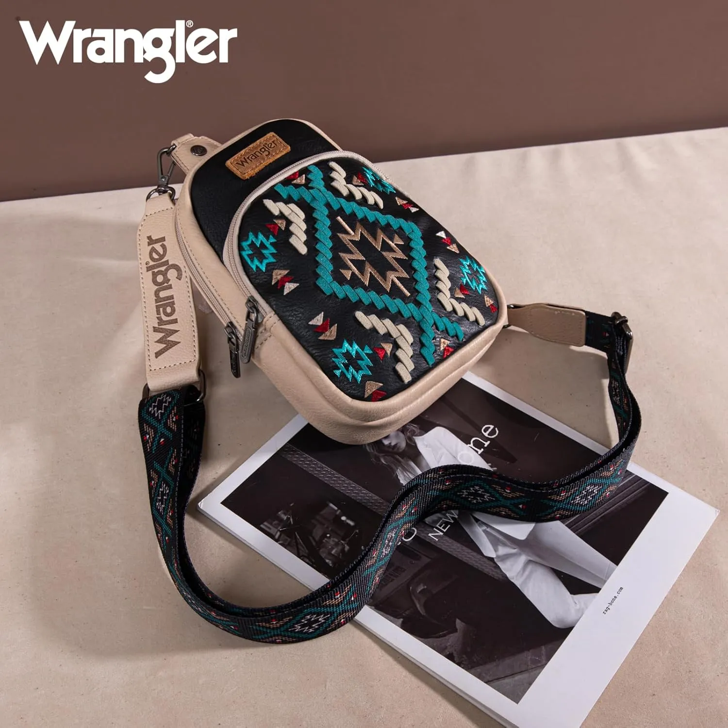 Wrangler Aztec Crossbody Sling Bag for Women - Fanny Pack & Chest Bag Purse