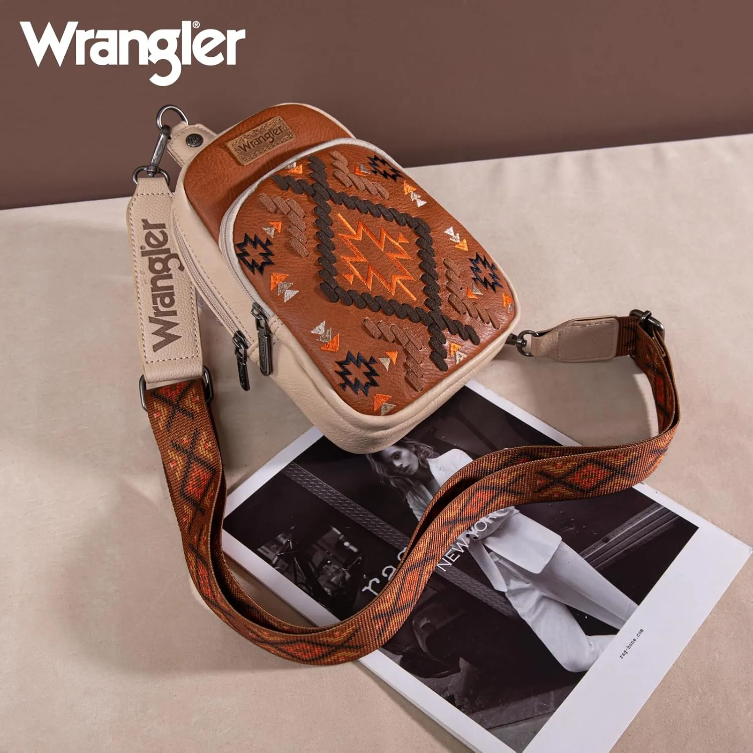 Wrangler Aztec Crossbody Sling Bag for Women - Fanny Pack & Chest Bag Purse