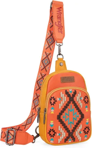 Wrangler Aztec Crossbody Sling Bag for Women - Fanny Pack & Chest Bag Purse