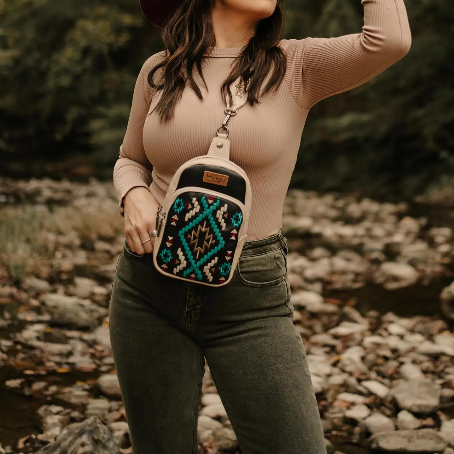 Wrangler Aztec Crossbody Sling Bag for Women - Fanny Pack & Chest Bag Purse