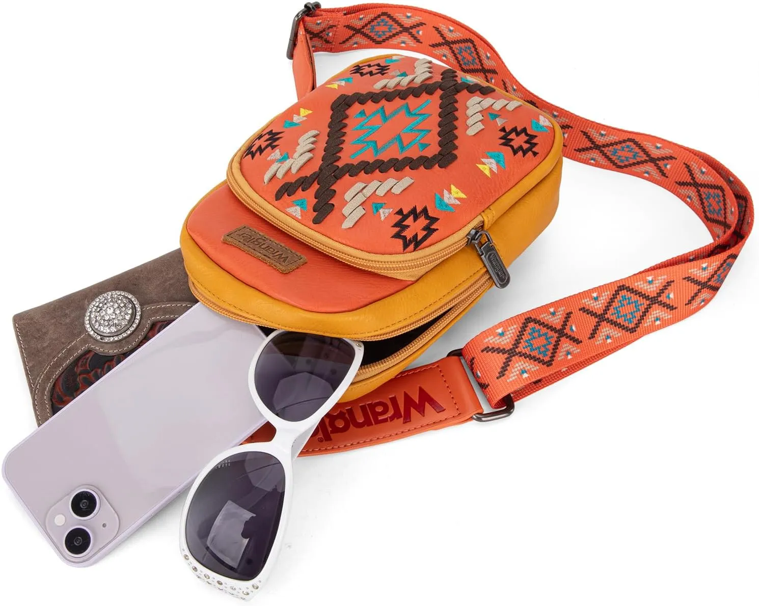 Wrangler Aztec Crossbody Sling Bag for Women - Fanny Pack & Chest Bag Purse