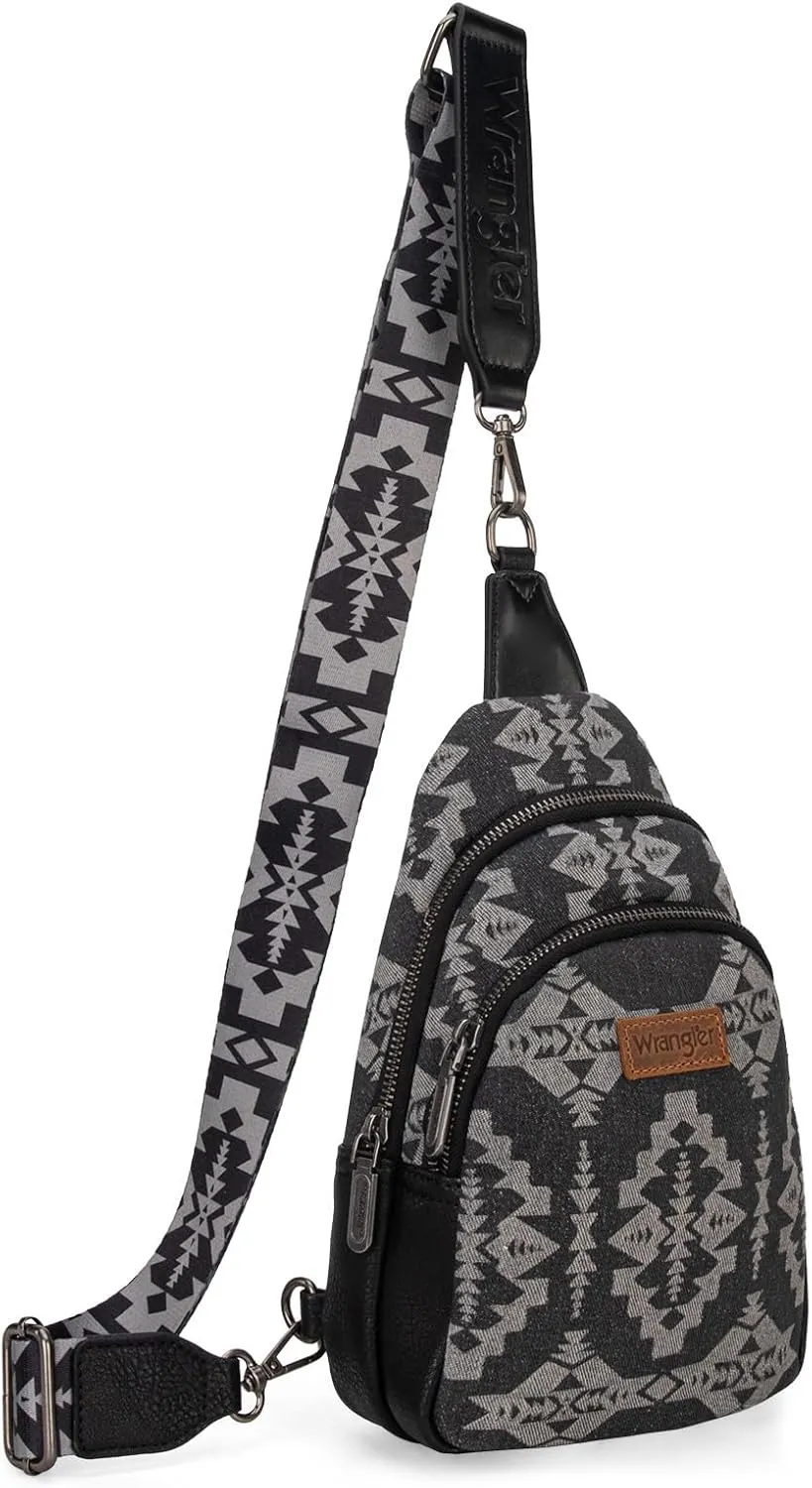 Wrangler Aztec Crossbody Sling Bag for Women - Fanny Pack & Chest Bag Purse
